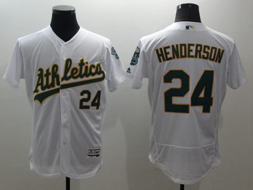 Athletics #24 Rickey Henderson White Flexbase Authentic Collection Stitched MLB Jersey - Click Image to Close